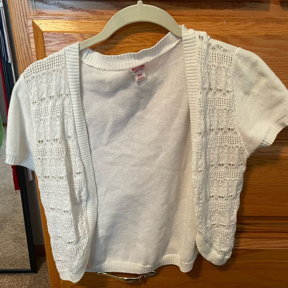 White, womens, short sleeve cardigan, medium
